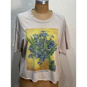 FIFTH SUN Van Gogh‎ Irises Graphic T Shirt Beige Cropped Top Women's Large